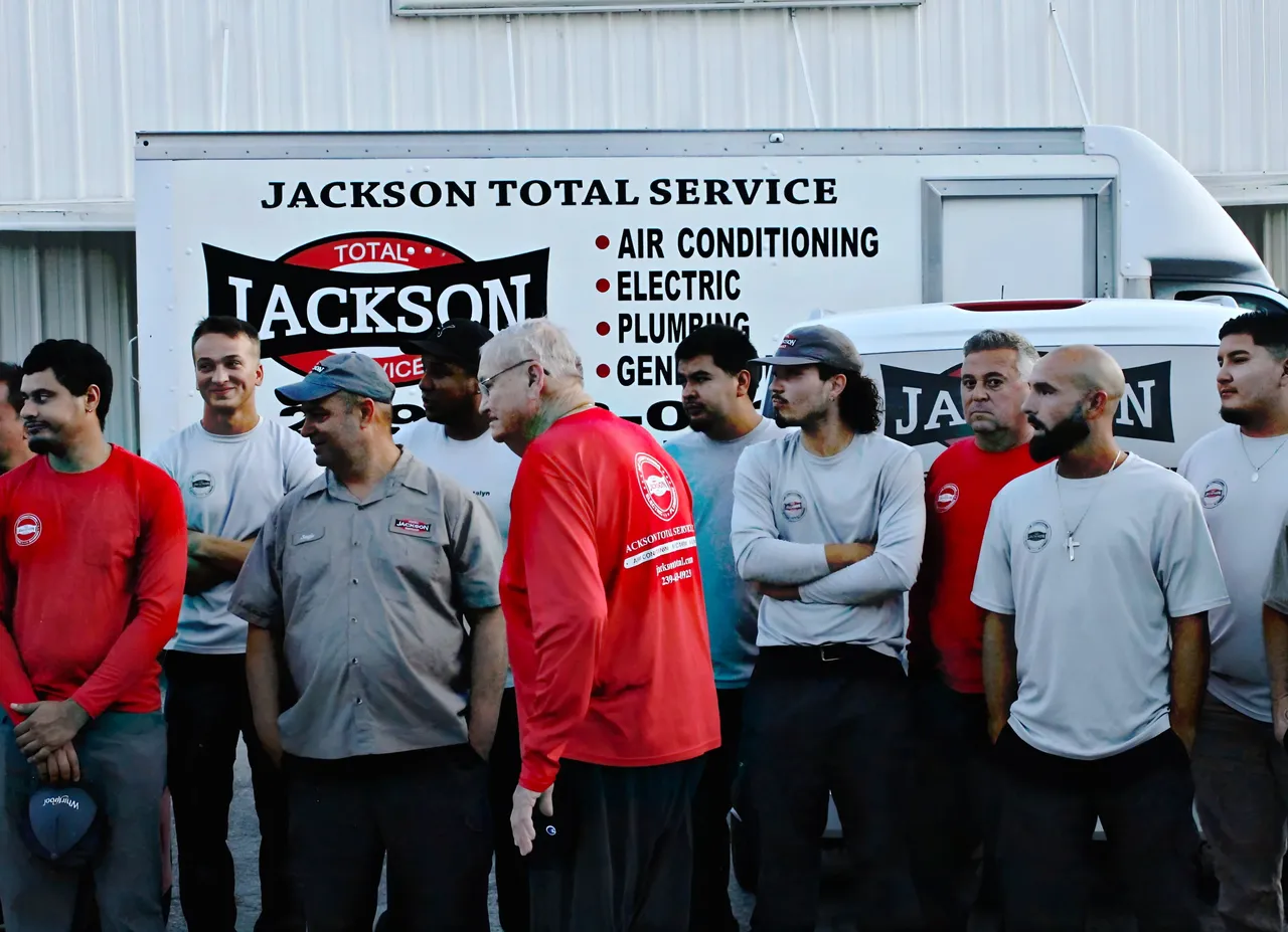Jackson Total Service technicians gathered for the morning briefing